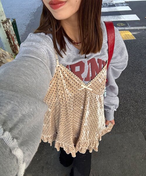 CIAOPANIC（チャオパニック）の「アソート柄ベロアキャミチュニックワンピース〈ドット／フラワー〉（チュニック・レディース・ブラック/グレー/カーキ/ブラック系その他/ベージュ系その他・ONE SIZE）」の4枚目の写真