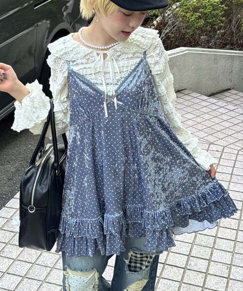 CIAOPANIC（チャオパニック）の「アソート柄ベロアキャミチュニックワンピース〈ドット／フラワー〉（チュニック・レディース・ブラック/グレー/カーキ/ブラック系その他/ベージュ系その他・ONE SIZE）」の6枚目の写真