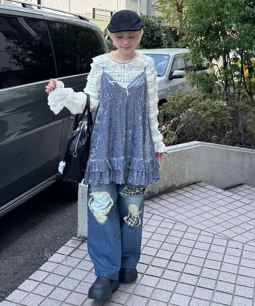 CIAOPANIC（チャオパニック）の「アソート柄ベロアキャミチュニックワンピース〈ドット／フラワー〉（チュニック・レディース・ブラック/グレー/カーキ/ブラック系その他/ベージュ系その他・ONE SIZE）」の10枚目の写真