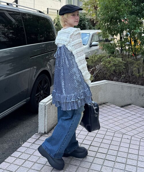 CIAOPANIC（チャオパニック）の「アソート柄ベロアキャミチュニックワンピース〈ドット／フラワー〉（チュニック・レディース・ブラック/グレー/カーキ/ブラック系その他/ベージュ系その他・ONE SIZE）」の11枚目の写真