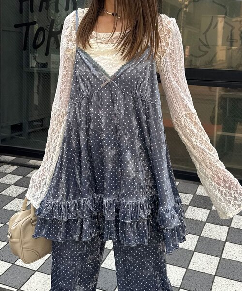 CIAOPANIC（チャオパニック）の「アソート柄ベロアキャミチュニックワンピース〈ドット／フラワー〉（チュニック・レディース・ブラック/グレー/カーキ/ブラック系その他/ベージュ系その他・ONE SIZE）」の13枚目の写真