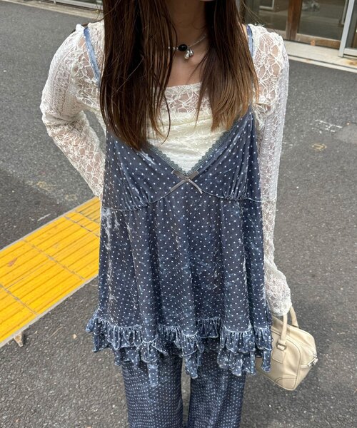 CIAOPANIC（チャオパニック）の「アソート柄ベロアキャミチュニックワンピース〈ドット／フラワー〉（チュニック・レディース・ブラック/グレー/カーキ/ブラック系その他/ベージュ系その他・ONE SIZE）」の15枚目の写真