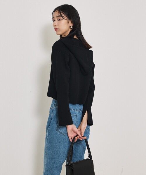 qualite（カリテ）の「【大人のパーカー】フーディーニットブルゾン/秋服/ジップパーカー/ショートパーカー（パーカー・レディース・ブラック/オフホワイト・フリー）」の3枚目の写真