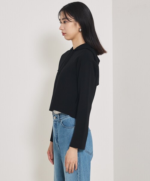 qualite（カリテ）の「【大人のパーカー】フーディーニットブルゾン/秋服/ジップパーカー/ショートパーカー（パーカー・レディース・ブラック/オフホワイト・フリー）」の4枚目の写真