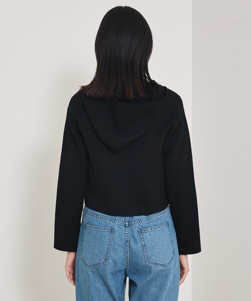 qualite（カリテ）の「【大人のパーカー】フーディーニットブルゾン/秋服/ジップパーカー/ショートパーカー（パーカー・レディース・ブラック/オフホワイト・フリー）」の5枚目の写真