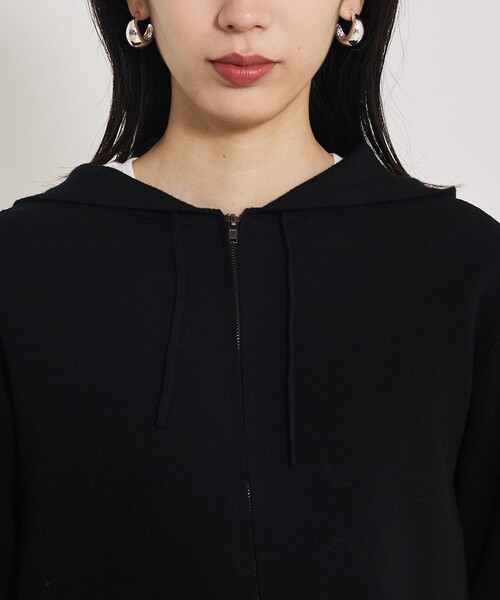 qualite（カリテ）の「【大人のパーカー】フーディーニットブルゾン/秋服/ジップパーカー/ショートパーカー（パーカー・レディース・ブラック/オフホワイト・フリー）」の6枚目の写真