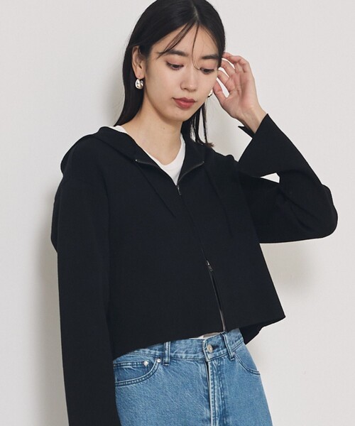 qualite（カリテ）の「【大人のパーカー】フーディーニットブルゾン/秋服/ジップパーカー/ショートパーカー（パーカー・レディース・ブラック/オフホワイト・フリー）」の13枚目の写真