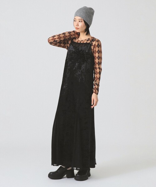 Ray BEAMS(レイビームス)の「ベロア レース レイヤー ワンピース(ワンピース・レディース・ブラック/ベージュ・1/0)」の6枚目の写真