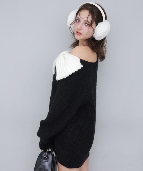 Seemi. byNICECLAUP( シーミーバイナイスクラップ)の「【Seemi.】リボンワンショルミニワンピース(ワンピース・レディース・ピンク/ブラック/オフホワイト・FREE)」の9枚目の写真