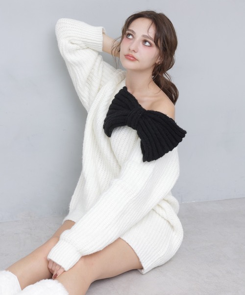 Seemi.】リボンワンショルミニワンピース（ワンピース）｜Seemi