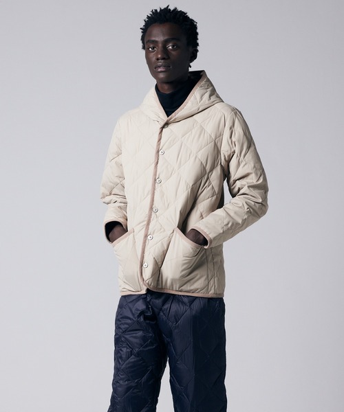 【美品】TAION シティ ライン フードダウンジャケット グレーベージュ 美品】TAION シティ ライン フードダウンジャケット グレーベージュ