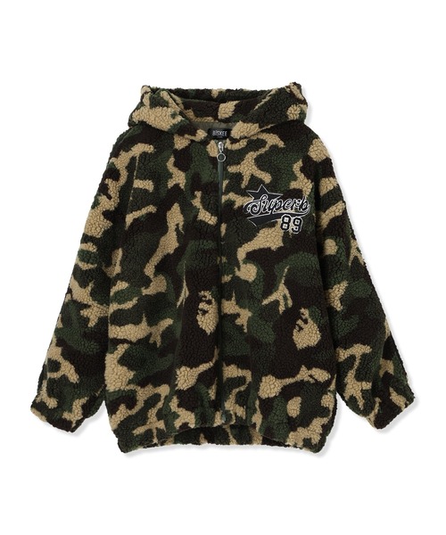 セール】フード付き袖ラインボアジャケット（カモフラ/ブラック