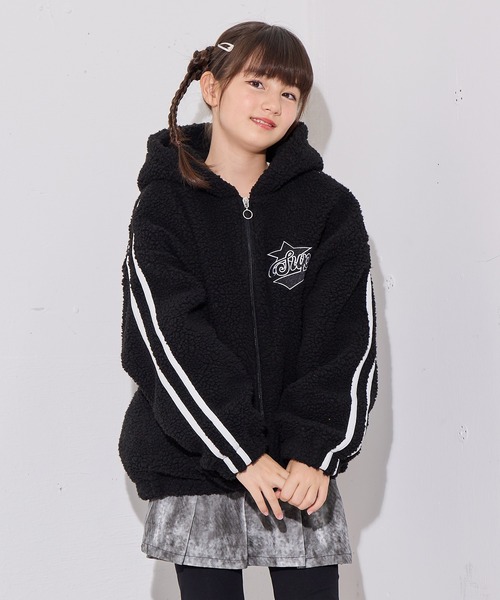 フード付き袖ラインボアジャケット（カモフラ/ブラック）（その他