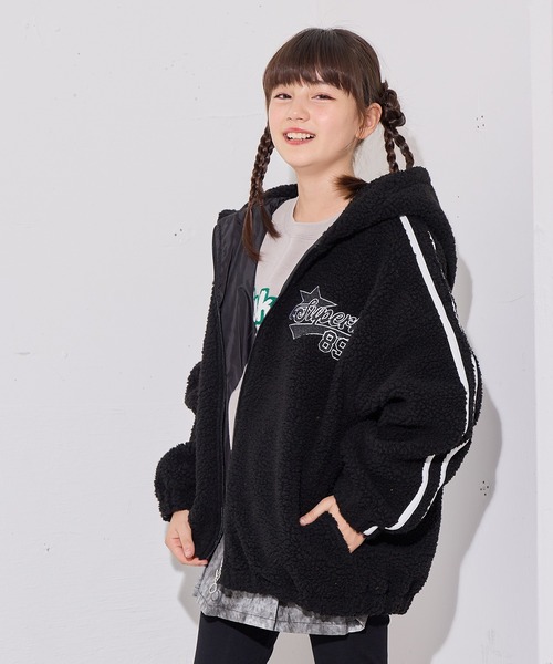 フード付き袖ラインボアジャケット（カモフラ/ブラック）（その他