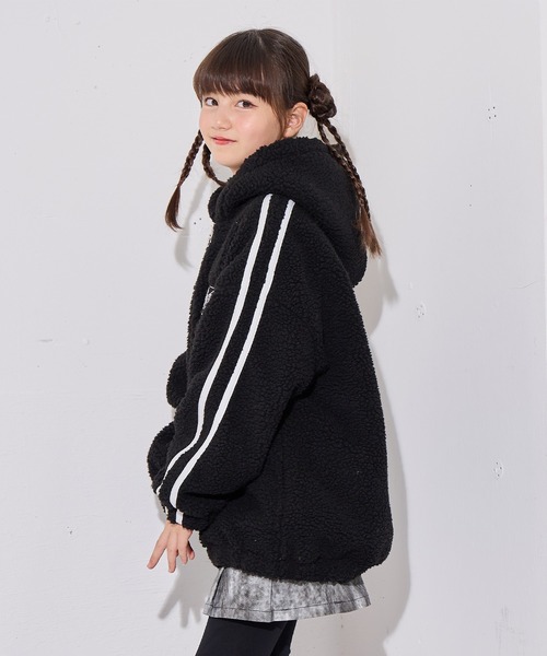 セール】フード付き袖ラインボアジャケット（カモフラ/ブラック