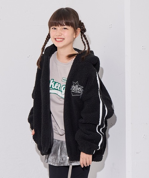 セール】フード付き袖ラインボアジャケット（カモフラ/ブラック