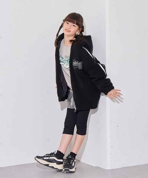 フード付き袖ラインボアジャケット（カモフラ/ブラック）（その他