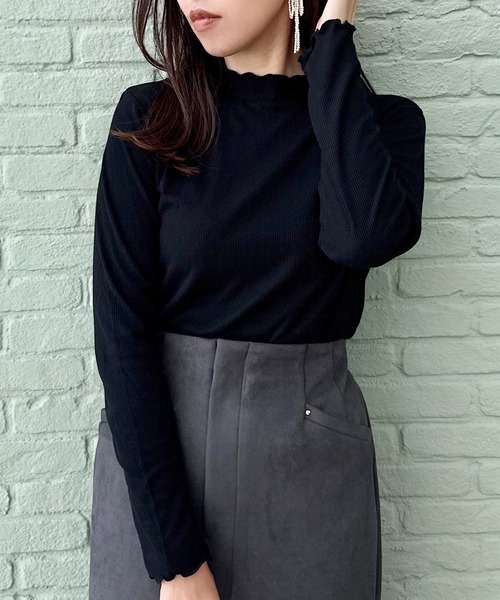 couture brooch(クチュールブローチ)の「【ほんのりシアー・きれいめ】サステナブル テレコインナートップス(Tシャツ/カットソー・レディース・ボルドー/アイボリー/サックスブルー/ブラック・42/38/40/36)」の1枚目の写真