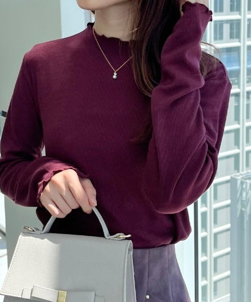 couture brooch(クチュールブローチ)の「【ほんのりシアー・きれいめ】サステナブル テレコインナートップス(Tシャツ/カットソー・レディース・ボルドー/アイボリー/サックスブルー/ブラック・42/38/40/36)」の13枚目の写真