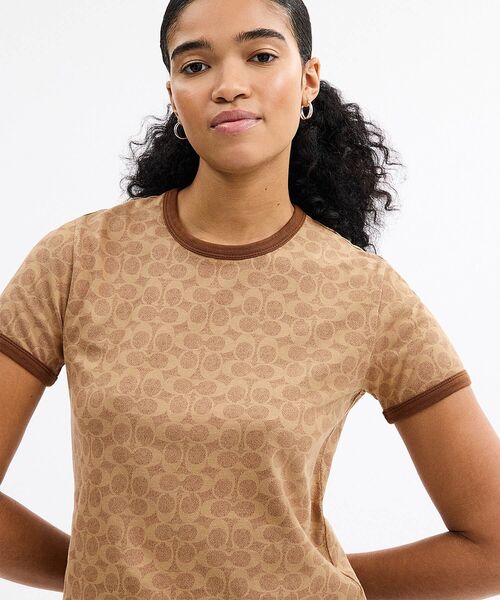 COACH(コーチ)の「シグネチャー リンガー Tシャツ(Tシャツ/カットソー・レディース・ベージュ系その他・LARGE/MEDIUM/SMALL/X-SMALL)」の4枚目の写真