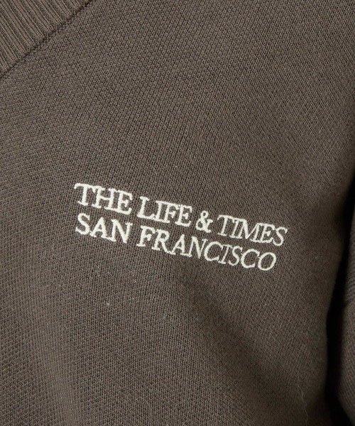 jj mercer（ジェイジェイマーサー）の「【J.J. Mercer】＜別注＞ロゴVネックプルオーバー（スウェット・レディース・チャコール/ベージュ・フリー）」の4枚目の写真