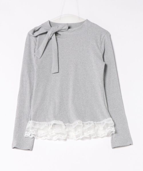 Ritzy(リッツィー)の「裾レース付き リボンデザイントップス(ニット/セーター・レディース・グレー/ホワイト・M/L)」の7枚目の写真