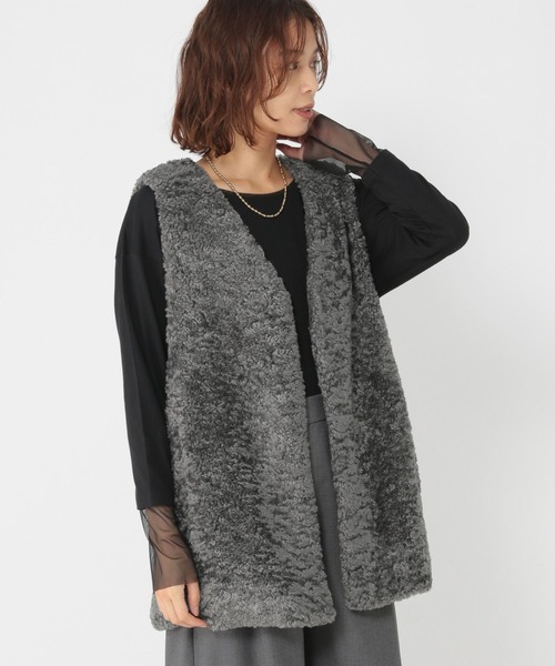 studio CLIP（スタディオクリップ）の「Vネックボアベスト（ベスト・レディース・アイボリー/モカ/チャコール・FREE）」の5枚目の写真