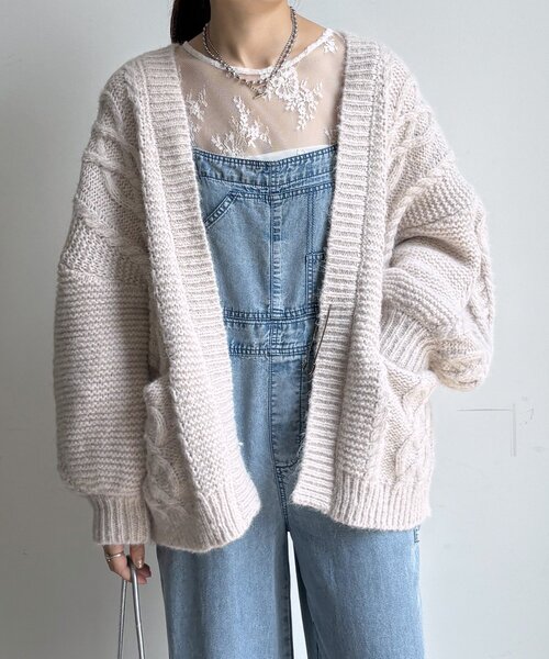 DouDou（ドゥドゥ）の「ケーブルニットカーディガン（カーディガン/ボレロ・レディース・アイボリー/ボルドー/ネイビー・FREE）」の9枚目の写真