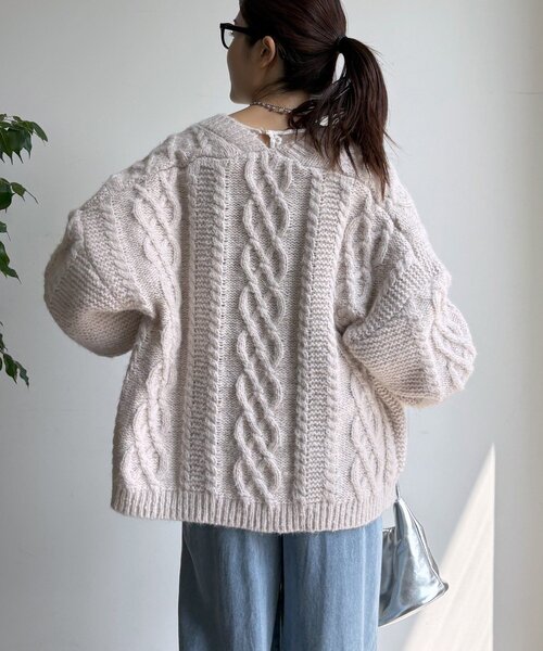 DouDou（ドゥドゥ）の「ケーブルニットカーディガン（カーディガン/ボレロ・レディース・アイボリー/ボルドー/ネイビー・FREE）」の12枚目の写真