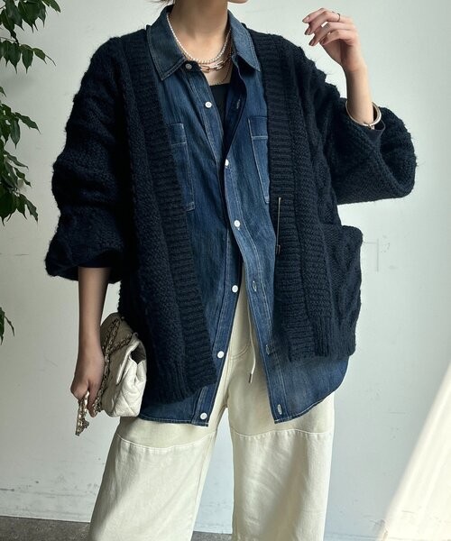 DouDou（ドゥドゥ）の「ケーブルニットカーディガン（カーディガン/ボレロ・レディース・アイボリー/ボルドー/ネイビー・FREE）」の18枚目の写真