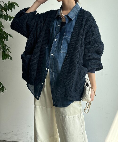 DouDou（ドゥドゥ）の「ケーブルニットカーディガン（カーディガン/ボレロ・レディース・アイボリー/ボルドー/ネイビー・FREE）」の19枚目の写真