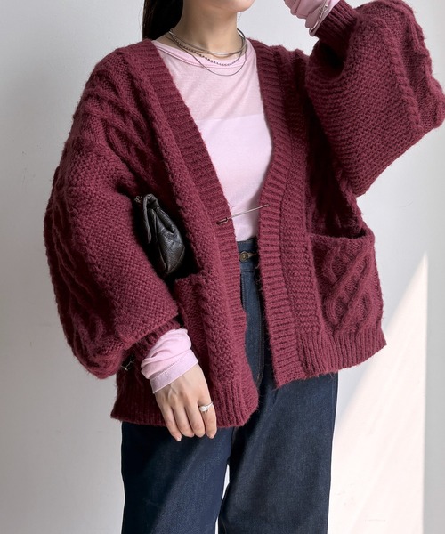 DouDou（ドゥドゥ）の「ケーブルニットカーディガン（カーディガン/ボレロ・レディース・アイボリー/ボルドー/ネイビー・FREE）」の3枚目の写真