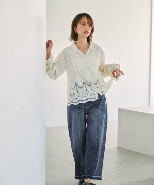 エンブロイダリーリボンスリーブブラウス 【低身長・小柄女性】（T