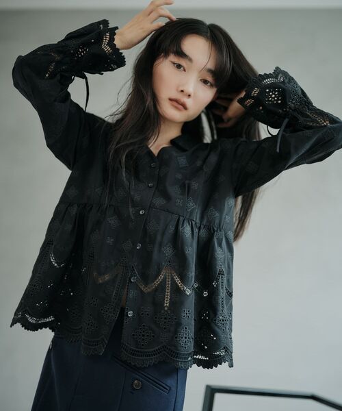 エンブロイダリーリボンスリーブブラウス 【低身長・小柄女性】（T