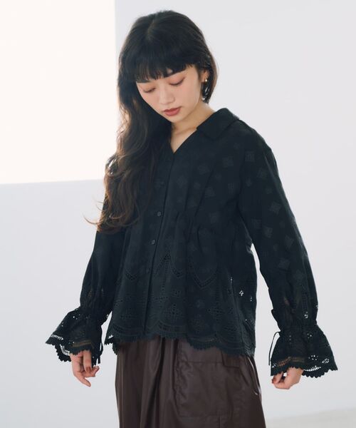 STRATA(エストラータ)の「エンブロイダリーリボンスリーブブラウス 【低身長・小柄女性】(Tシャツ/カットソー・レディース・ホワイト/ブラウン/ブラック・ONE SIZE)」の12枚目の写真