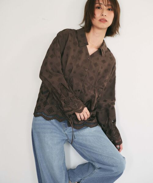 値下げ！エストラータ エンブロイダリーリボンスリーブブラウス cohina エンブロイダリーリボンスリーブブラウス 【低身長・小柄女性】（T