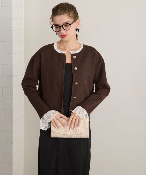 BONLECILL noir(ボンルシールノワール)の「【BONLECILL noir】ゴールボタンレースフリルニットカーディガン(カーディガン/ボレロ・レディース・ブラウン/ブラック/ネイビー/チャコールグレー・FREE)」の15枚目の写真