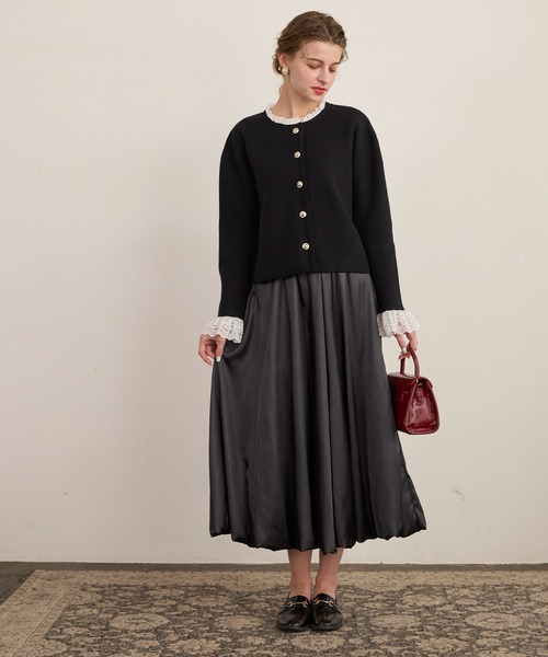 BONLECILL noir(ボンルシールノワール)の「【BONLECILL noir】ゴールボタンレースフリルニットカーディガン(カーディガン/ボレロ・レディース・ブラウン/ブラック/ネイビー/チャコールグレー・FREE)」の9枚目の写真