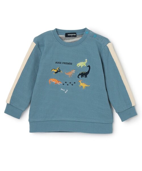 kladskap（クレードスコープ）の「【人気商品再入荷】【直営店で取り扱い無し】恐竜刺しゅう袖ライン接結長袖Tシャツ（Tシャツ/カットソー・キッズ・グレー/ブルー系その他2・90cm/100cm/110cm/120cm/130cm）」の2枚目の写真