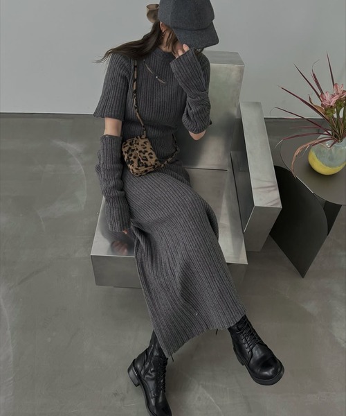 WILLFULLY(ウィルフリー)の「random rib removable sleeve knit OP(ワンピース・レディース・ブラック/チャコール・FREE)」の21枚目の写真