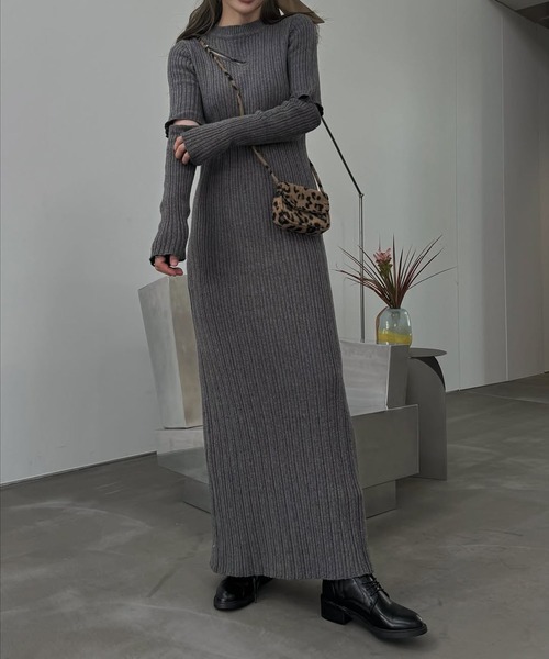 WILLFULLY(ウィルフリー)の「random rib removable sleeve knit OP(ワンピース・レディース・ブラック/チャコール・FREE)」の22枚目の写真