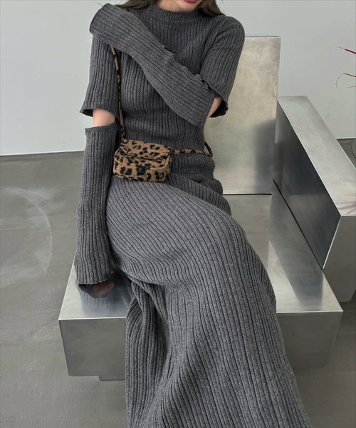 WILLFULLY(ウィルフリー)の「random rib removable sleeve knit OP(ワンピース・レディース・ブラック/チャコール・FREE)」の15枚目の写真