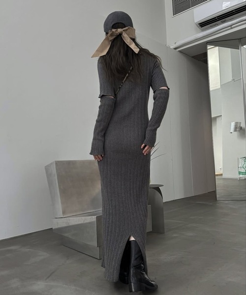 WILLFULLY(ウィルフリー)の「random rib removable sleeve knit OP(ワンピース・レディース・ブラック/チャコール・FREE)」の14枚目の写真