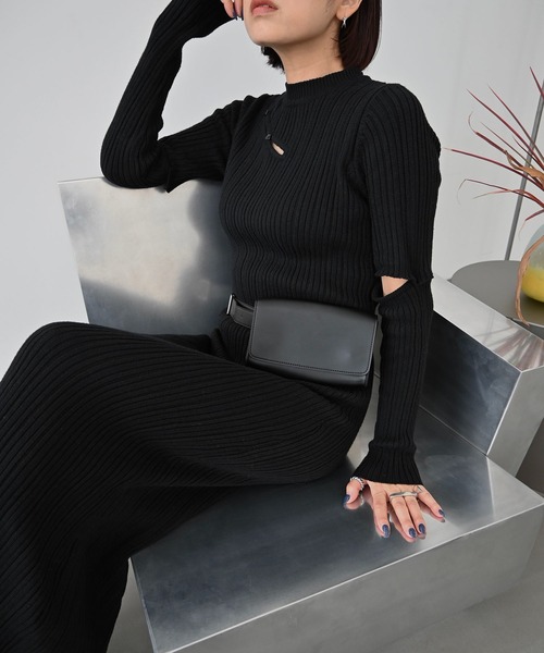 WILLFULLY(ウィルフリー)の「random rib removable sleeve knit OP(ワンピース・レディース・ブラック/チャコール・FREE)」の12枚目の写真