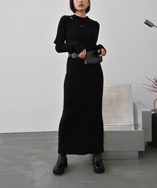 WILLFULLY(ウィルフリー)の「random rib removable sleeve knit OP(ワンピース・レディース・ブラック/チャコール・FREE)」の13枚目の写真