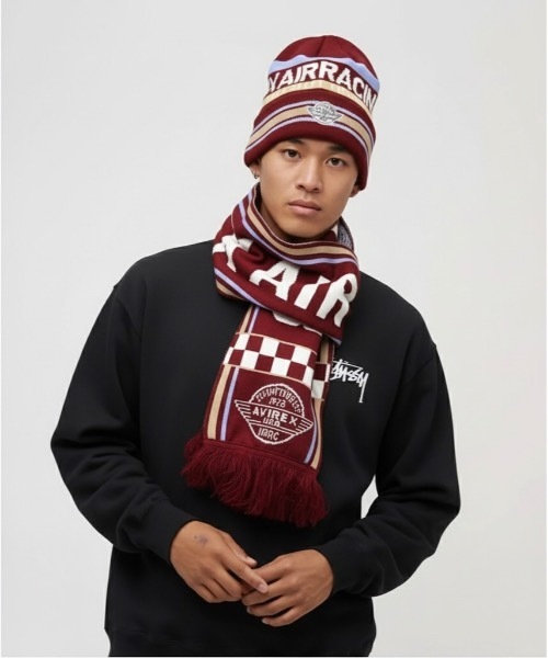 AVIREX（アヴィレックス）の「AVIREX / AX EX SURPLUS AVIREX AIR RACING CLUB / 81408900（マフラー・メンズ・オフホワイト/ブラック/エンジ・FREE）」の3枚目の写真