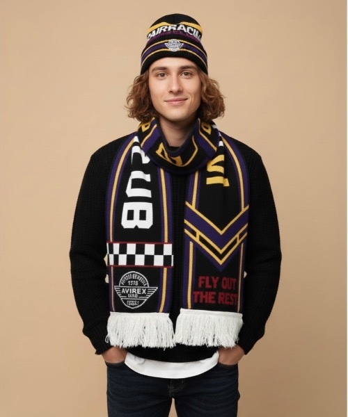 AVIREX（アヴィレックス）の「AVIREX / AX EX SURPLUS AVIREX AIR RACING CLUB / 81408900（マフラー・メンズ・オフホワイト/ブラック/エンジ・FREE）」の11枚目の写真