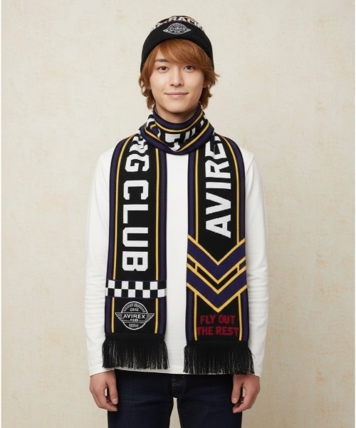 AVIREX（アヴィレックス）の「AVIREX / AX EX SURPLUS AVIREX AIR RACING CLUB / 81408900（マフラー・メンズ・オフホワイト/ブラック/エンジ・FREE）」の12枚目の写真