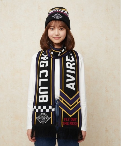 AVIREX（アヴィレックス）の「AVIREX / AX EX SURPLUS AVIREX AIR RACING CLUB / 81408900（マフラー・メンズ・オフホワイト/ブラック/エンジ・FREE）」の14枚目の写真