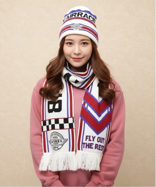 AVIREX（アヴィレックス）の「AVIREX / AX EX SURPLUS AVIREX AIR RACING CLUB / 81408900（マフラー・メンズ・オフホワイト/ブラック/エンジ・FREE）」の15枚目の写真